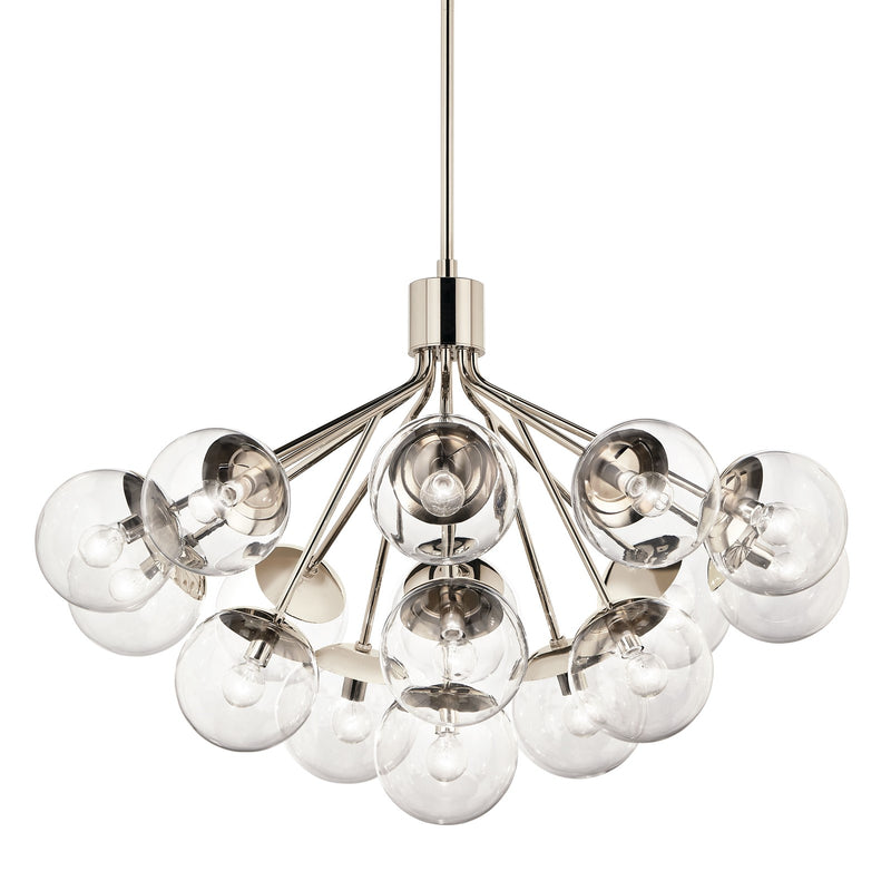 Kichler Silvarious 26in 16-Light Chandelier/Semi-Flush | Polished Nickel Clear Glass | Dining Room & Living Room | H 26 in | Model 52702PNCLR