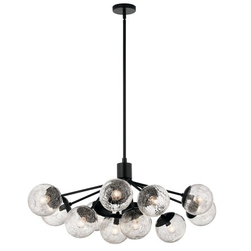 Kichler Silvarious 48in 12-Light Linear Chandelier | Modern Black Steel and Clear Crackle Glass | Dining Room & Living Room | Model 52703BK