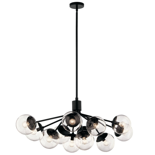 Kichler Silvarious 48in 12-Light Linear Chandelier | Modern Black and Clear Glass | Dining Room & Kitchen Island | 48 x 26 x 17 in | Model 52703BKCLR