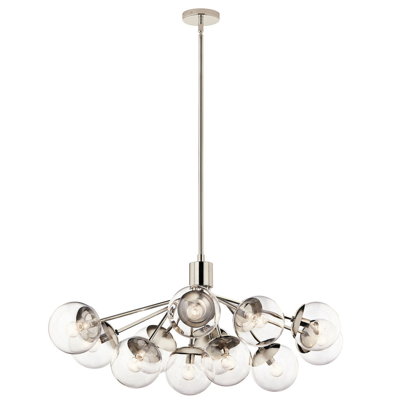 Kichler Silvarious 48in 12-Light Chandelier | Polished Nickel and Clear Glass | Dining Room & Living Room | 48 x 27 x 18 in | Model 52703PNCLR