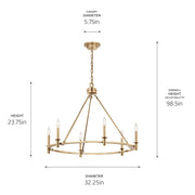 Kichler Carrick 24in 6-Light Chandelier | Traditional Champagne Bronze Steel | Dining Room & Foyer | 24 x 24 x 24 in | Model 52705CPZ