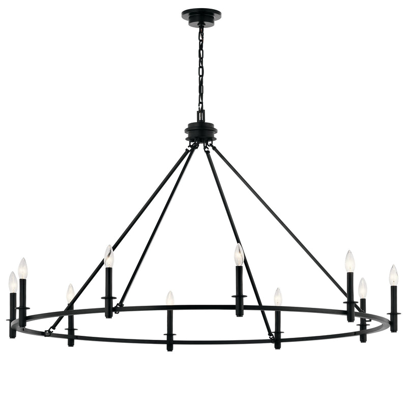 Kichler Carrick 31in 10-Light Chandelier | Traditional Black Steel | Dining Room & Living Room | 31 in H | Model 52707BK