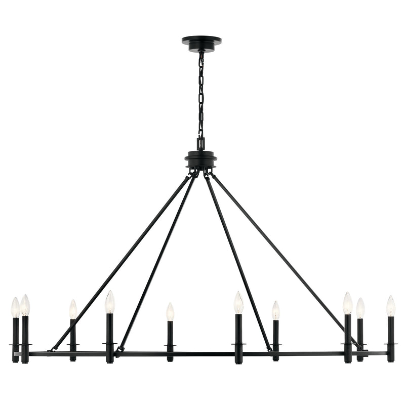 Kichler Carrick 31in 10-Light Chandelier | Traditional Black Steel | Dining Room & Living Room | 31 in H | Model 52707BK