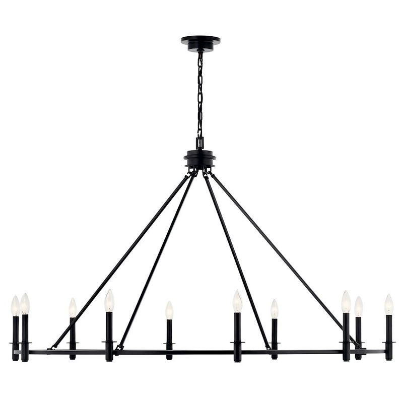 Kichler Carrick 31in 10-Light Chandelier | Traditional Black Steel | Dining Room & Living Room | 31 in H | Model 52707BK