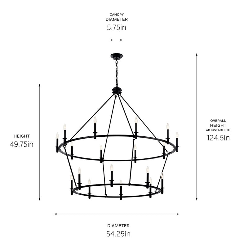 Kichler Carrick 18 Light Large 2 Tier Chandelier, Black