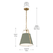 Kichler Etcher 17in 1-Light Pendant | Traditional Heritage Green Steel and Clear Satin Etched Glass | Kitchen Island & Dining Room | 17 x 12.25 in | Model 52710HGN