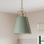 Kichler Etcher 17in 1-Light Pendant | Traditional Heritage Green Steel and Clear Satin Etched Glass | Kitchen Island & Dining Room | 17 x 12.25 in | Model 52710HGN