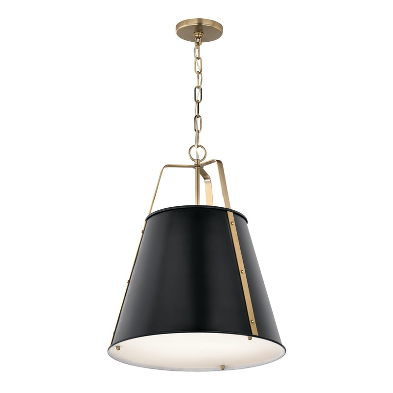 Kichler Etcher 17in 2-Light Cone Pendant | Traditional Black Steel & Clear Satin Glass | Kitchen Island & Dining Room | 22.5in H | Model 52711BK