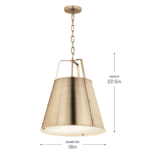 Kichler Etcher 22in 2-Light Cone Pendant | Champagne Bronze Steel and Clear Satin Etched Glass | Kitchen Island & Dining Room | Model 52711CPZ