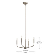 Kichler Madden 16in 4-Light Convertible Chandelier | Brushed Nickel Steel | Dining Room & Living Room | 16.75in H | Model 52716NI