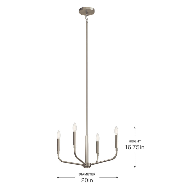 Kichler Madden 16in 4-Light Convertible Chandelier | Brushed Nickel Steel | Dining Room & Living Room | 16.75in H | Model 52716NI