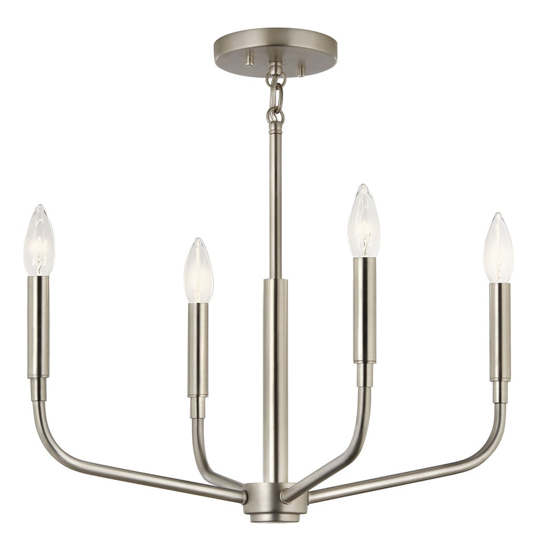 Kichler Madden 16in 4-Light Convertible Chandelier | Brushed Nickel Steel | Dining Room & Living Room | 16.75in H | Model 52716NI