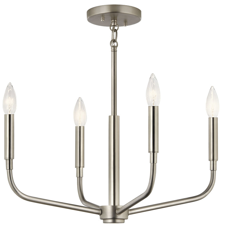 Kichler Madden 16in 4-Light Convertible Chandelier | Brushed Nickel Steel | Dining Room & Living Room | 16.75in H | Model 52716NI