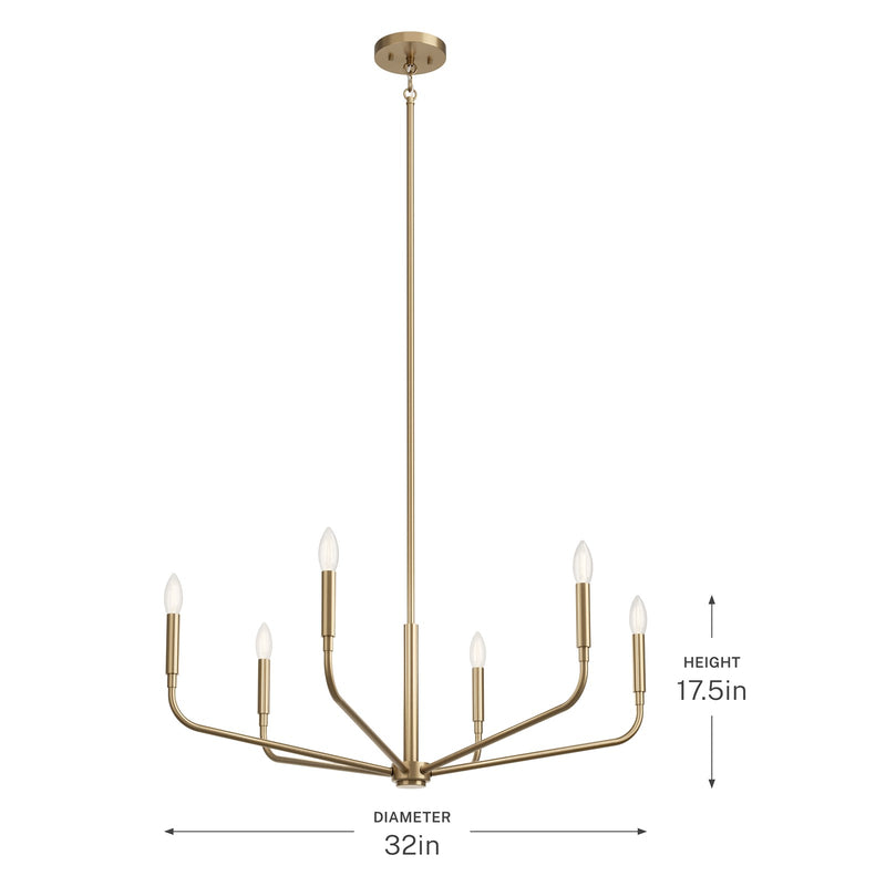 Kichler Madden 17in 6-Light Chandelier | Soft Modern Champagne Bronze Steel | Dining Room & Living Room | H 17 in | Model 52718CPZ