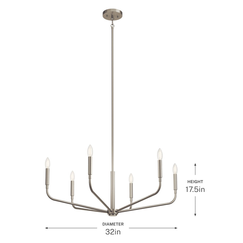 Kichler Madden 17.5in 6-Light Chandelier | Soft Modern Brushed Nickel Steel | Dining Room & Living Room | 17.5 in H | Model 52718NI
