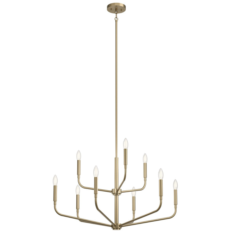 Kichler Madden 9-Light 2-Tier Chandelier | Champagne Bronze Steel and Exposed Bulbs | Dining Room & Living Room | 25.5 in H | Model 52720CPZ