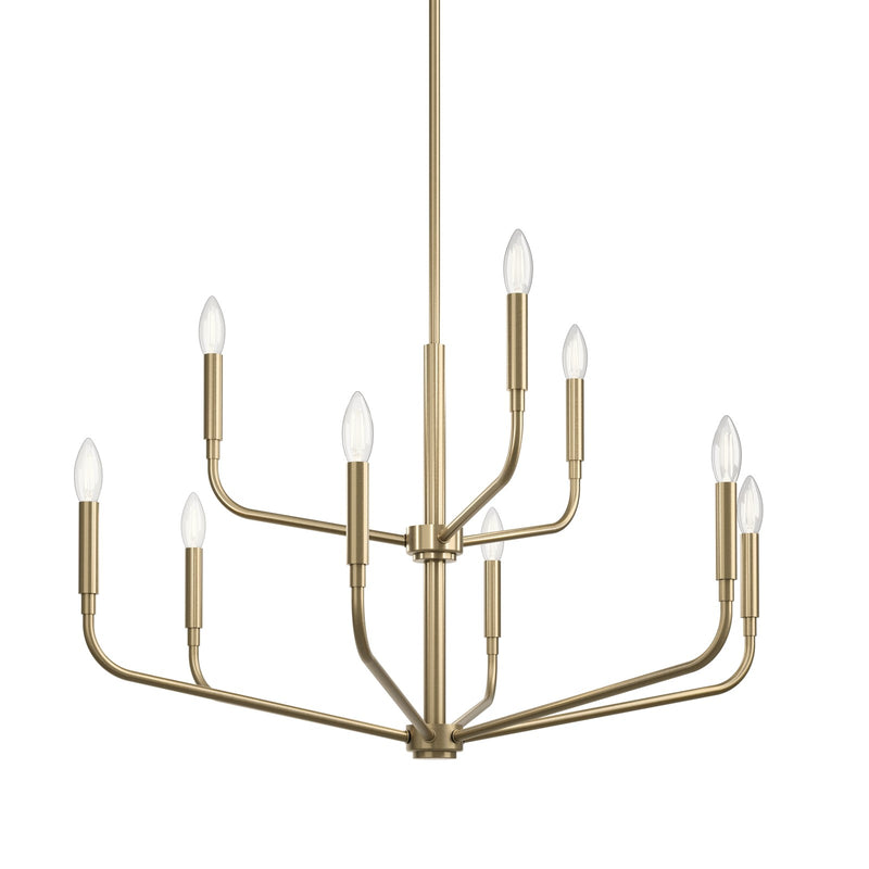 Kichler Madden 9-Light 2-Tier Chandelier | Champagne Bronze Steel and Exposed Bulbs | Dining Room & Living Room | 25.5 in H | Model 52720CPZ
