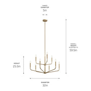 Kichler Madden 9-Light 2-Tier Chandelier | Champagne Bronze Steel and Exposed Bulbs | Dining Room & Living Room | 25.5 in H | Model 52720CPZ