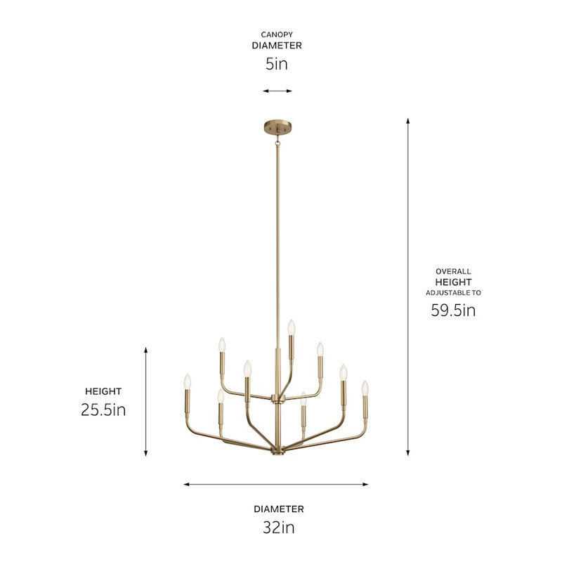 Kichler Madden 9-Light 2-Tier Chandelier | Champagne Bronze Steel and Exposed Bulbs | Dining Room & Living Room | 25.5 in H | Model 52720CPZ