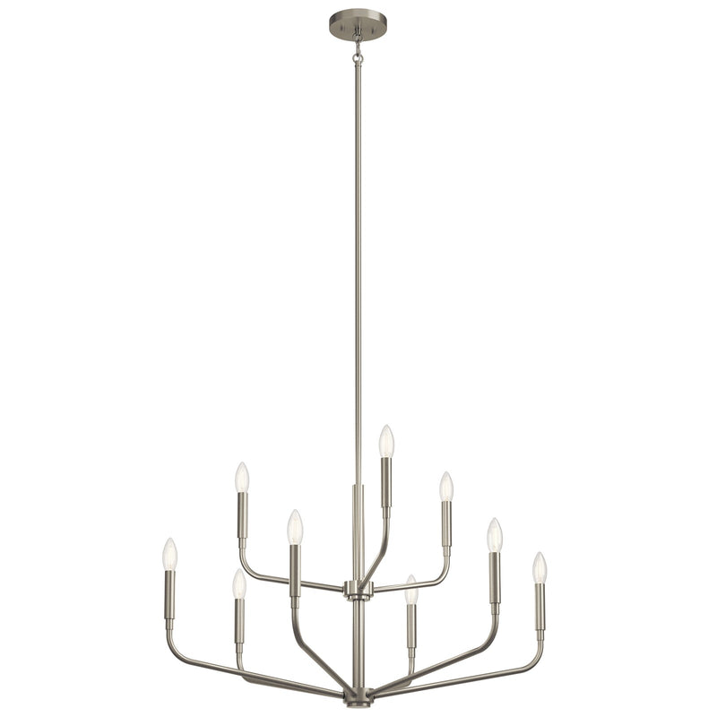 Kichler Madden 25in 9-Light 2-Tier Chandelier | Soft Modern Brushed Nickel Steel | Dining Room & Living Room | 25 in H | Model 52720NI