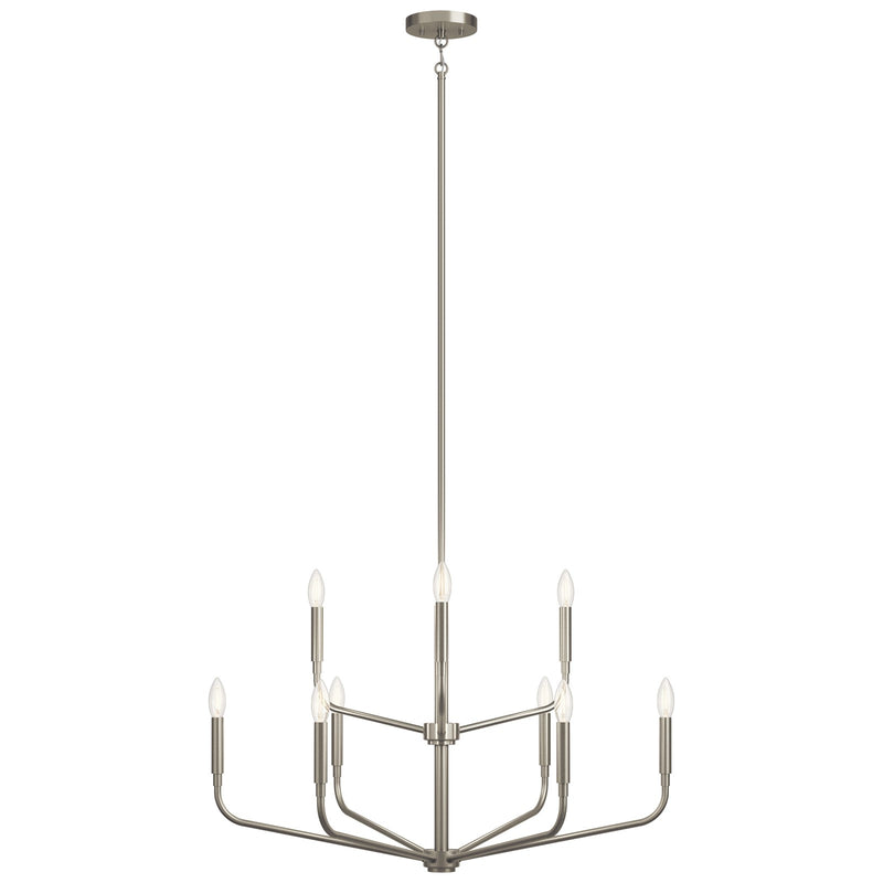 Kichler Madden 25in 9-Light 2-Tier Chandelier | Soft Modern Brushed Nickel Steel | Dining Room & Living Room | 25 in H | Model 52720NI