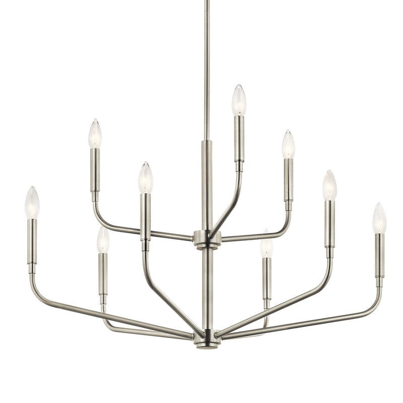 Kichler Madden 25in 9-Light 2-Tier Chandelier | Soft Modern Brushed Nickel Steel | Dining Room & Living Room | 25 in H | Model 52720NI