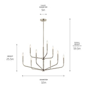 Kichler Madden 25in 9-Light 2-Tier Chandelier | Soft Modern Brushed Nickel Steel | Dining Room & Living Room | 25 in H | Model 52720NI
