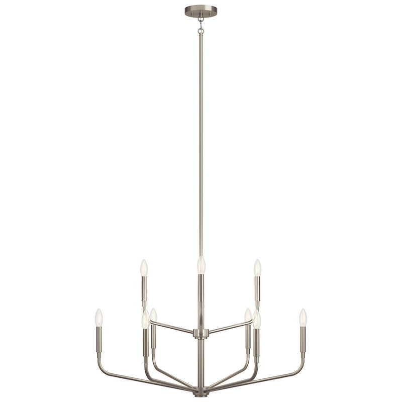 Kichler Madden 25in 9-Light 2-Tier Chandelier | Soft Modern Brushed Nickel Steel | Dining Room & Living Room | 25 in H | Model 52720NI