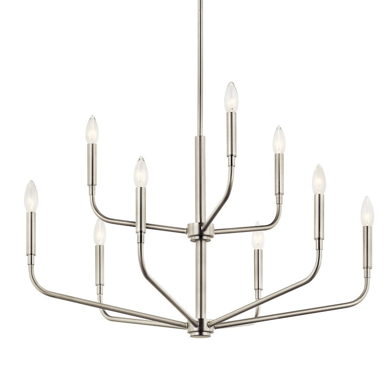 Kichler Madden 25in 9-Light 2-Tier Chandelier | Soft Modern Brushed Nickel Steel | Dining Room & Living Room | 25 in H | Model 52720NI