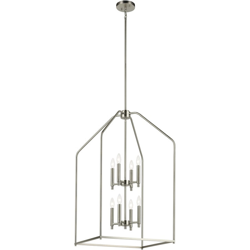 Kichler Madden 20in 8-Light Foyer Pendant | Modern Brushed Nickel and Exposed Bulb | Entryway & Stairwell | 20 x 20 x 36 in | Model 52723NI