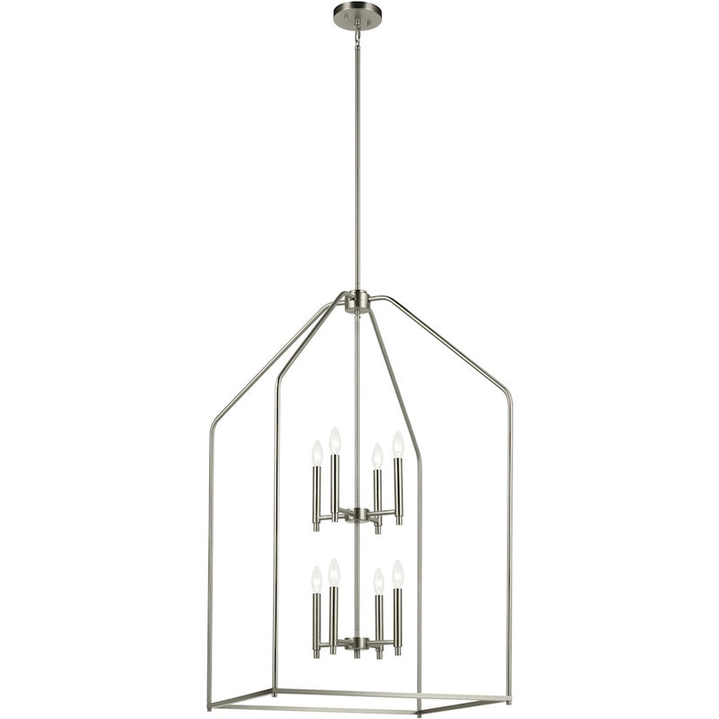 Kichler Madden 24in 8-Light Foyer Pendant | Modern Champagne Bronze Steel Candle Style | Entryway & Stairwell | 24 x 24 x 43 in | Model 52724CPZ