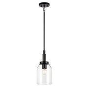 Kichler Madden 15in 1-Light Mini Pendant | Modern Black and Clear Glass | Kitchen Island & Dining Room | 75W Incandescent, Dimmable | Model 52725BK