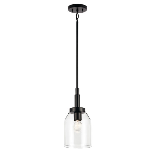 Kichler Madden 15in 1-Light Mini Pendant | Modern Black and Clear Glass | Kitchen Island & Dining Room | 75W Incandescent, Dimmable | Model 52725BK