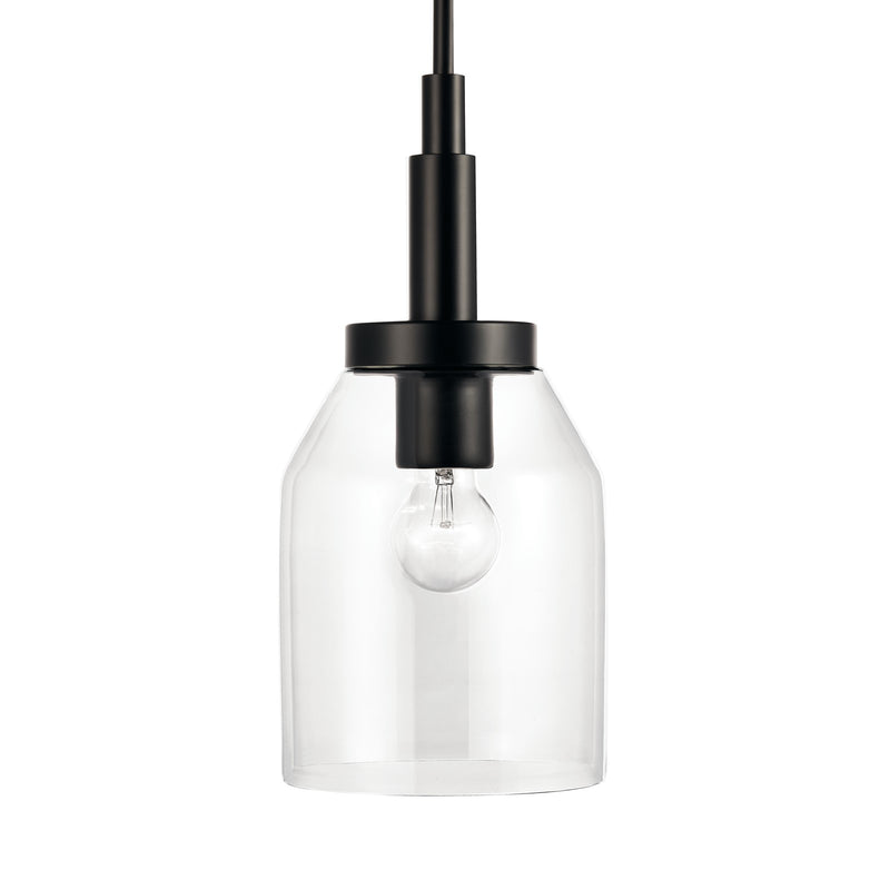 Kichler Madden 15in 1-Light Mini Pendant | Modern Black and Clear Glass | Kitchen Island & Dining Room | 75W Incandescent, Dimmable | Model 52725BK