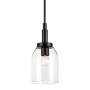 Kichler Madden 15in 1-Light Mini Pendant | Modern Black and Clear Glass | Kitchen Island & Dining Room | 75W Incandescent, Dimmable | Model 52725BK