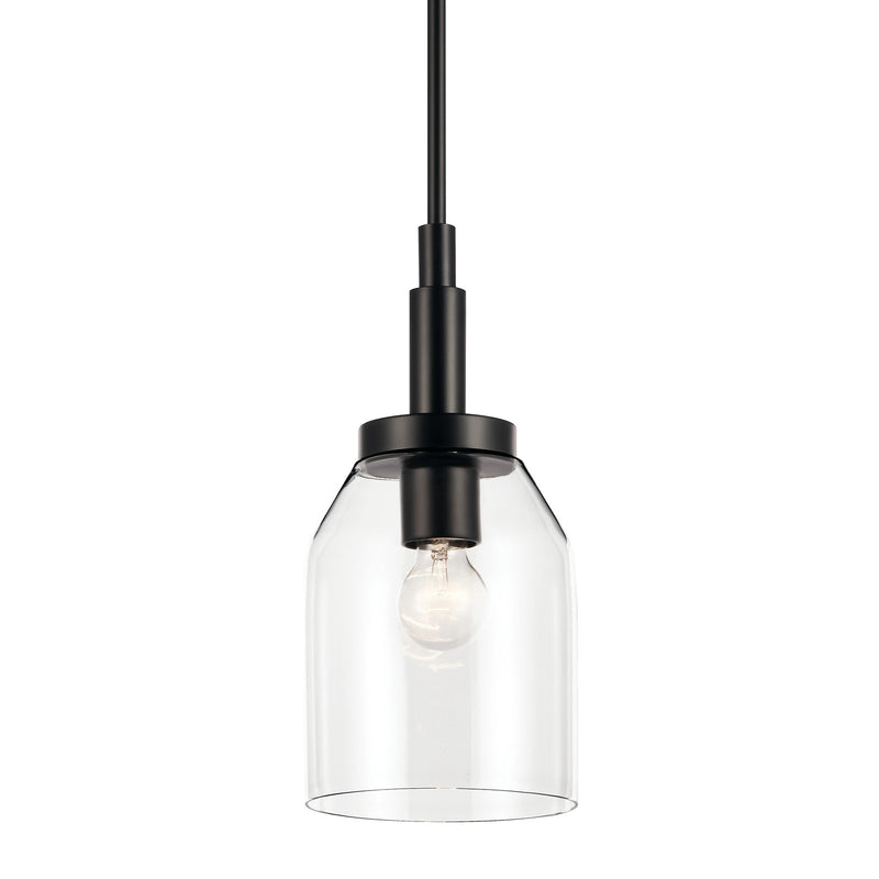 Kichler Madden 15in 1-Light Mini Pendant | Modern Black and Clear Glass | Kitchen Island & Dining Room | 75W Incandescent, Dimmable | Model 52725BK