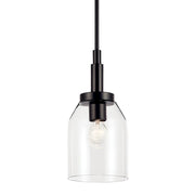 Kichler Madden 15in 1-Light Mini Pendant | Modern Black and Clear Glass | Kitchen Island & Dining Room | 75W Incandescent, Dimmable | Model 52725BK