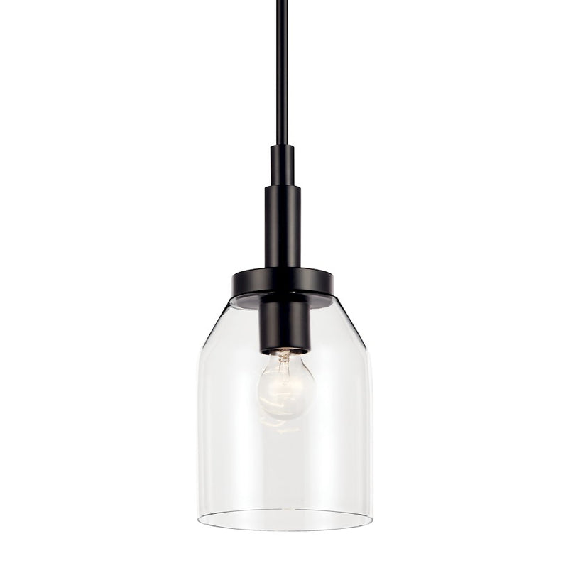 Kichler Madden 15in 1-Light Mini Pendant | Modern Black and Clear Glass | Kitchen Island & Dining Room | 75W Incandescent, Dimmable | Model 52725BK