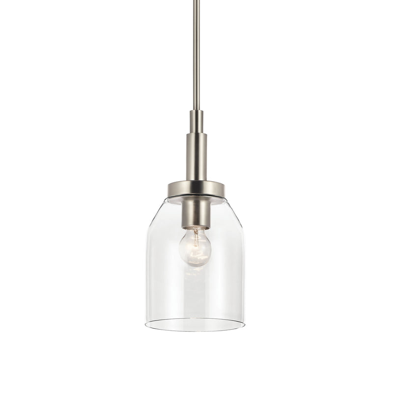 Kichler Madden 15in 1-Light Mini Pendant | Modern Brushed Nickel and Clear Glass | Kitchen Island & Dining Room | 15 in H | Model 52725NI