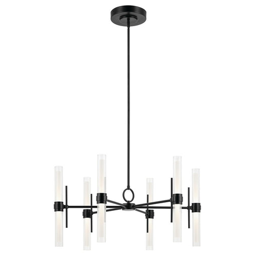Kichler Riven 33" LED 12 Light Chandelier, Black/Clear Fluted Glass - 52752BKLED