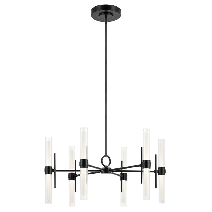 Kichler Riven 33" LED 12 Light Chandelier, Black/Clear Fluted Glass - 52752BKLED