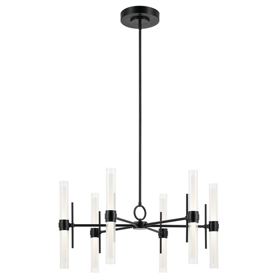 Kichler Riven 33" LED 12 Light Chandelier, Black/Clear Fluted Glass - 52752BKLED