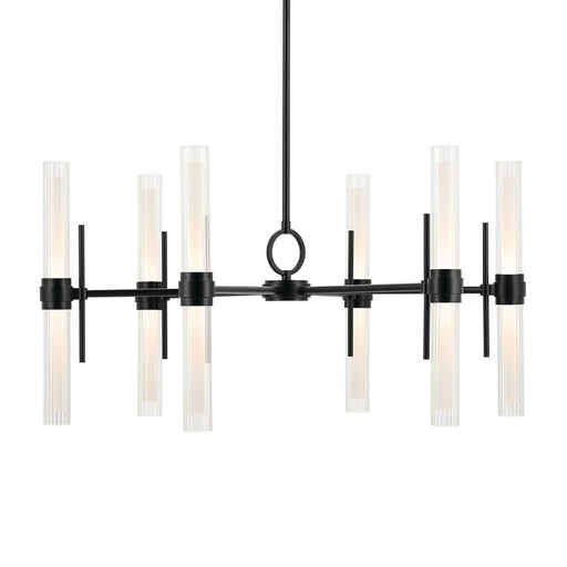 Kichler Riven 33" LED 12 Light Chandelier, Black/Clear Fluted Glass