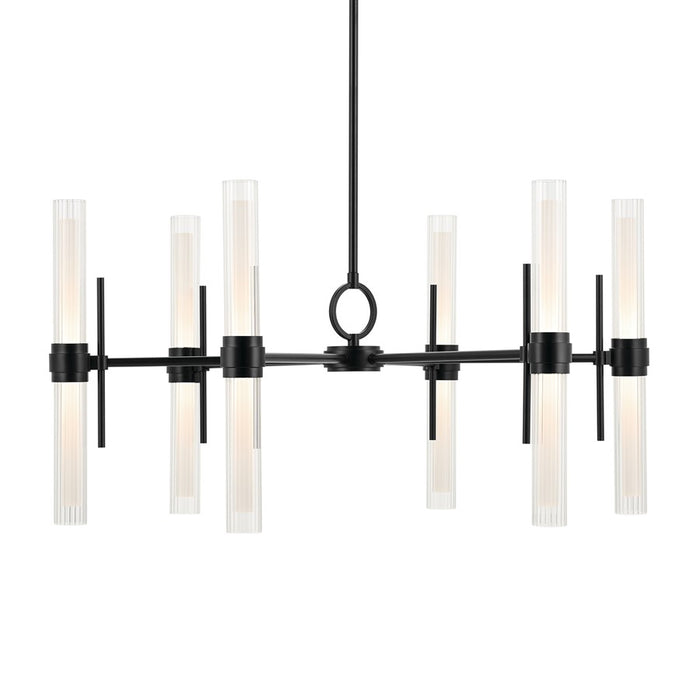 Kichler Riven 33" LED 12 Light Chandelier, Black/Clear Fluted Glass