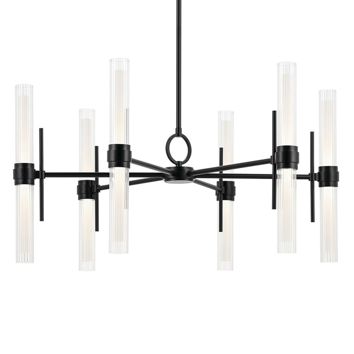 Kichler Riven 33" LED 12 Light Chandelier, Black/Clear Fluted Glass