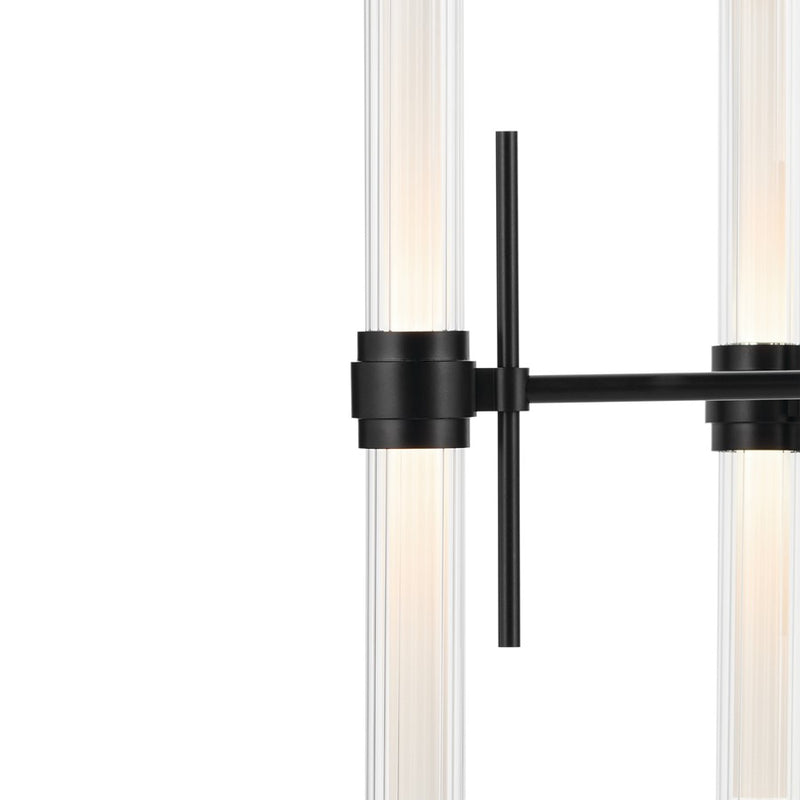 Kichler Riven 33" LED 12 Light Chandelier, Black/Clear Fluted Glass