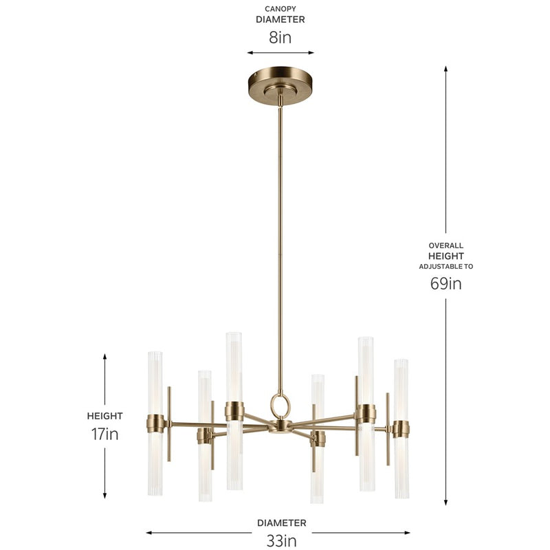 Kichler Riven 33" LED 12 Light Chandelier, Bronze/Clear Fluted