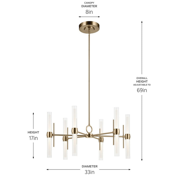 Kichler Riven 33" LED 12 Light Chandelier, Bronze/Clear Fluted