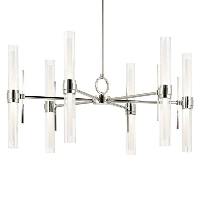 Kichler Riven 33" LED 12 Light Chandelier, Nickel/Clear Fluted