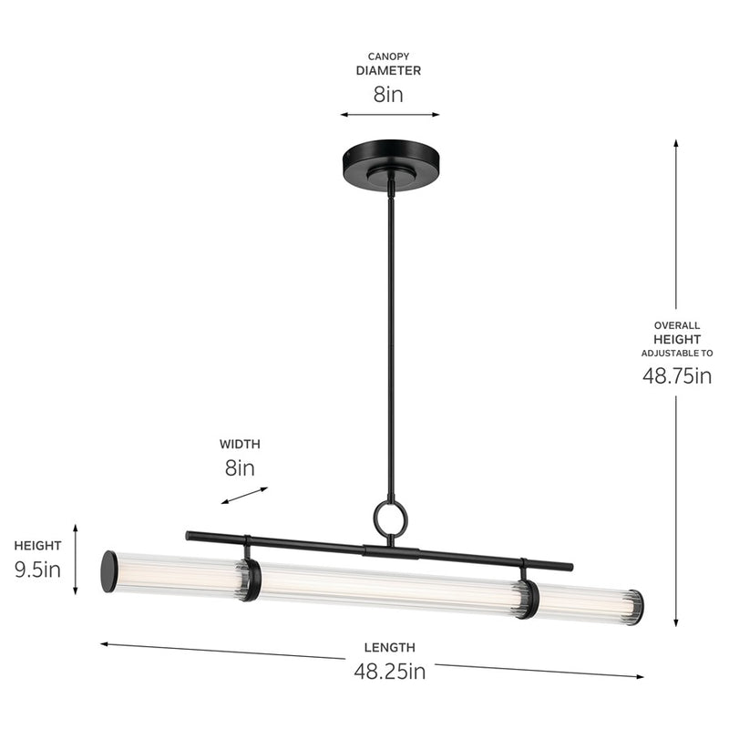 Kichler Riven 48.25" LED 1Lt Linear Chandelier, Black/Clear Fluted